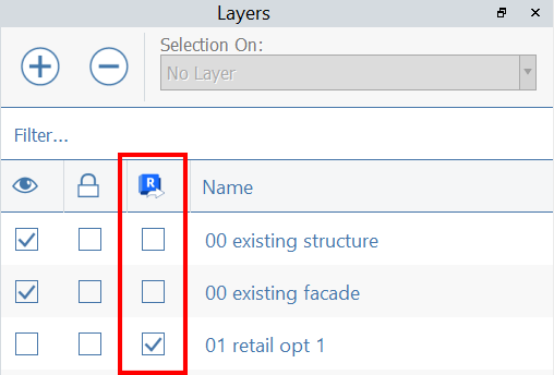 The Send to Revit layers column in FormIt